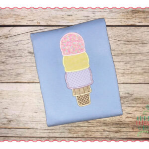 360 Triple Scoop Ice Cream Cone Applique Design