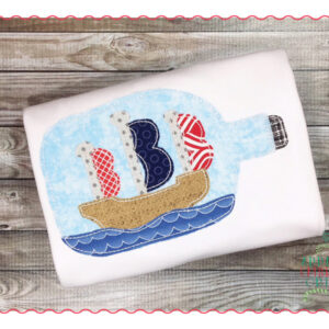 372 Ship in a Bottle Simple Stitch Applique Design, instant download