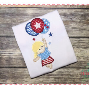 381 Fourth of July Balloon Girl Applique Design