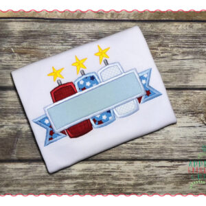 383 Fireworks Trio with Banner 4th of July Applique Design