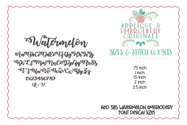 385 Watermelon Script Embroidery Font - Image 3
