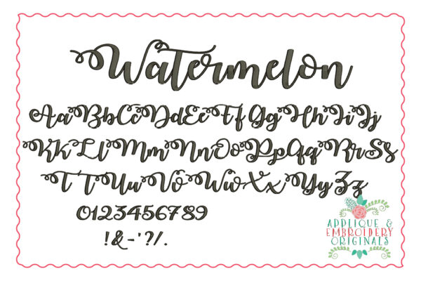 385 Watermelon Script Embroidery Font - Image 2