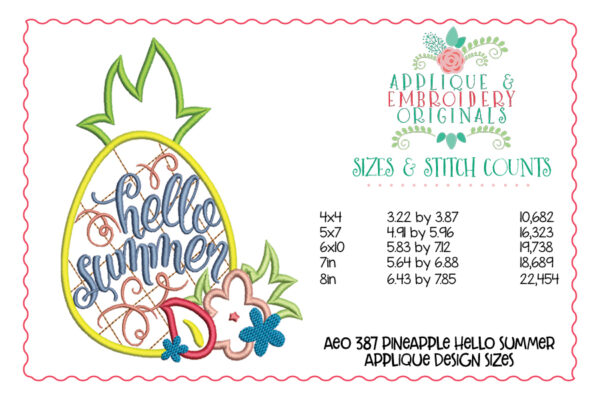 387 Pineapple Hello Sunshine Applique Design - Image 3