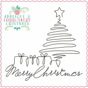 4068 Tree Merry Christmas Line Art Embroidery Design