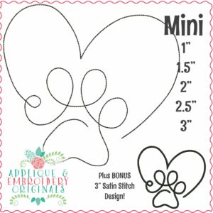 4099 Paw Heart #1 Line Art MINI Embroidery Design