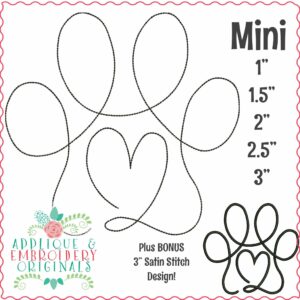 4100 Paw Heart #2 Line Art MINI Embroidery Design