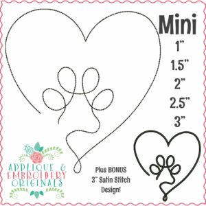 4101 Paw Heart #3 Line Art MINI Embroidery Design