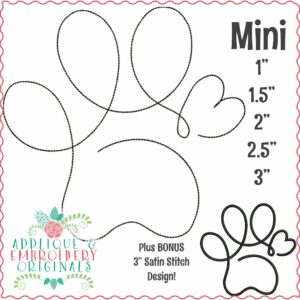 4102 Paw Heart #4 Line Art MINI Embroidery Design