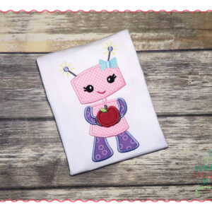 413 Robot Girl Apple Applique Design