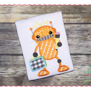 417 Robot with Pencil Lunchbox Applique Design