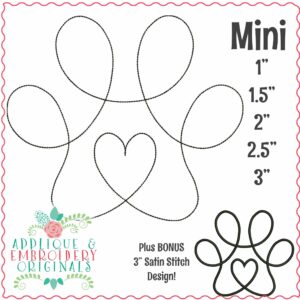 4103 Paw Heart #5 Line Art MINI Embroidery Design