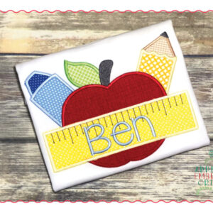 428 Apple with School Supplies Applique Design