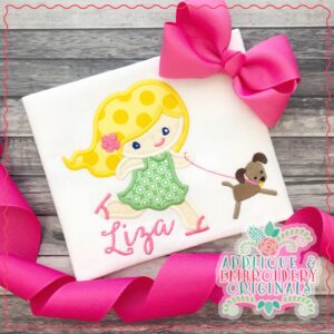 4287 Girl Walking Dog Applique Design