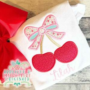4333 Cherry with Bow Applique & Embroidery Design