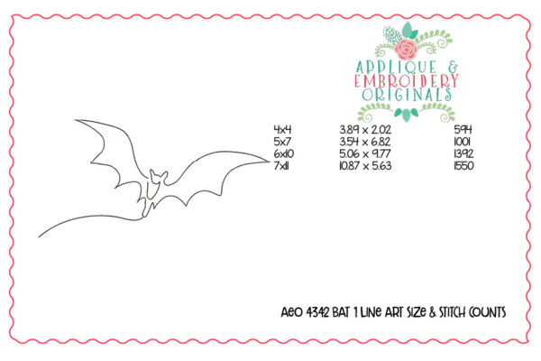 4342 Bat 1 Line Art Embroidery Design - Image 5