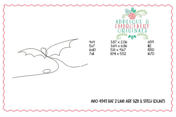 4343 Bat 2 Line Art Embroidery Design - Image 2
