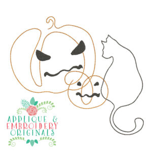 4347 Jack O'Lantern Cat Line Art Embroidery Design