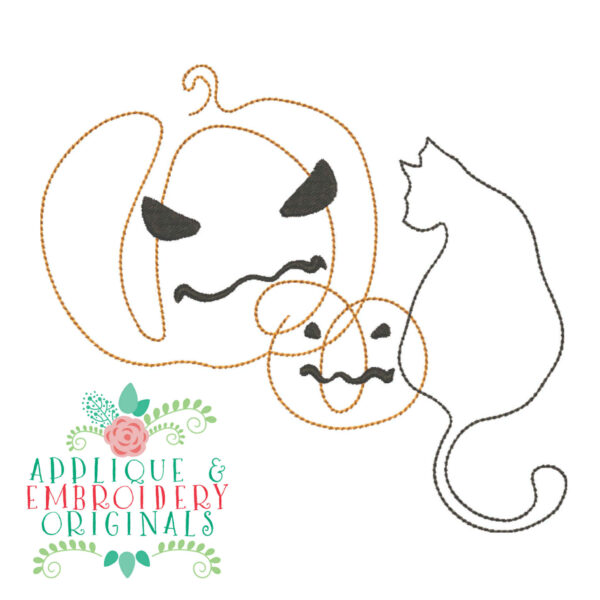 4347 Jack O'Lantern Cat Line Art Embroidery Design