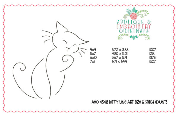 4348 Kitty Line Art Embroidery Design - Image 4