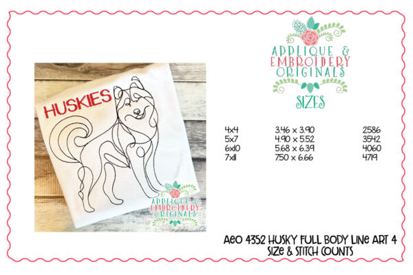 4352 Husky Full Body Line Art Embroidery Design - Image 5