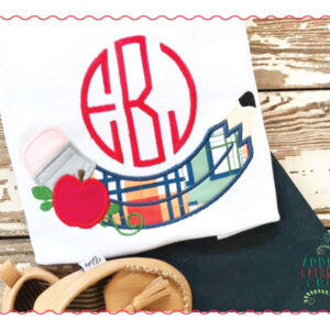 451 Curved Pencil and Apple Applique Design