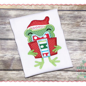 475 Frog with Presents Applique Design