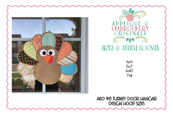 491 Turkey Door Hanger In-The-Hoop Applique Design - Image 4