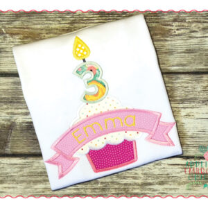 494 Birthday Candle Cupcake with Banner Applique Design