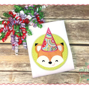 495 Birthday Fox Circle Patch Applique Design