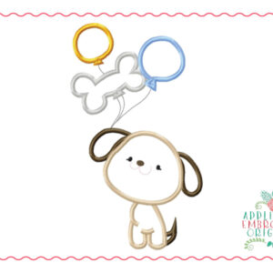 505 Puppy Pup Dog with Balloons Birthday Applique Design