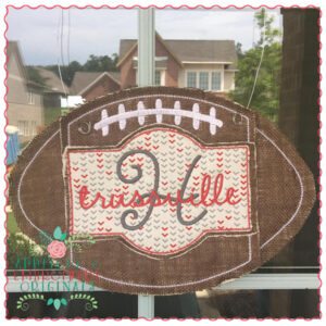 557 Football Banner Monogram Door Hanger In-The-Hoop Applique Design