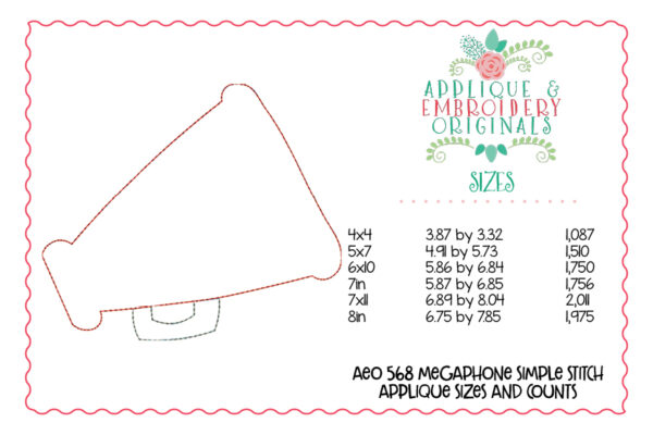 568 Cheerleader Megaphone Simple Stitch Applique Design - Image 3