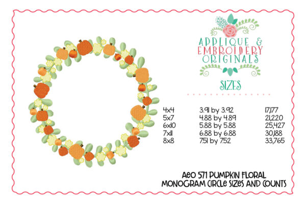 571 Pumpkin Floral Monogram Circle Embroidery Design - Image 3