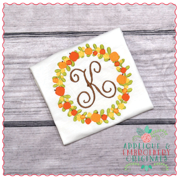 571 Pumpkin Floral Monogram Circle Embroidery Design