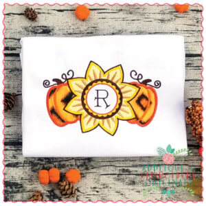 573 Pumpkins with Sunflower Monogram Frame Applique Design