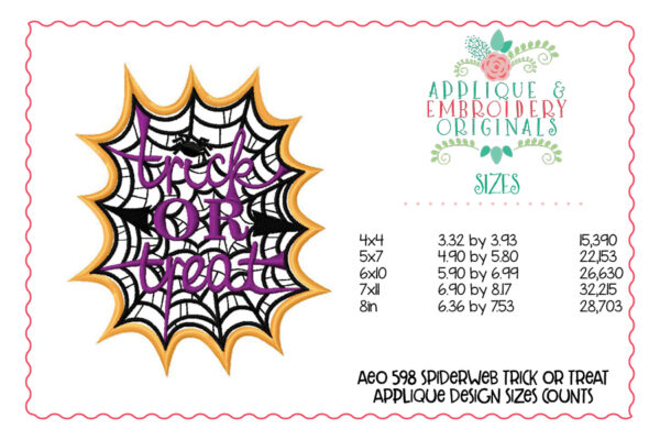 598 Spiderweb Trick or Treat Applique Design - Image 3