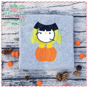 624 Frankie Owl on Pumpkin Applique Design