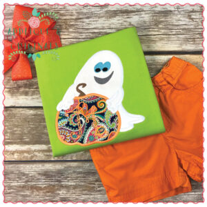 625 Goofy Ghost with Pumpkin Applique Design