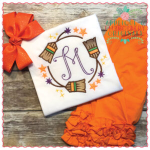 633 Witch Riding Broom Monogram Applique Design
