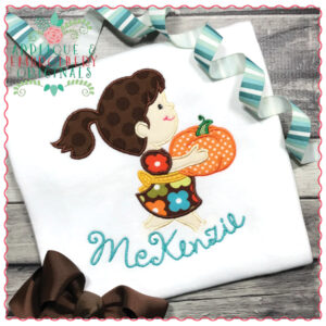 638 Girl with Pumpkin Applique Design