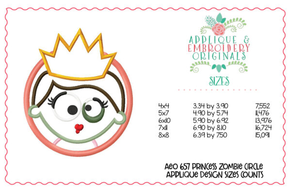 657 Princess Zombie Circle Applique Design - Image 5
