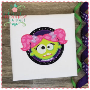 659 Zombie Girl Pigtail Circle Patch Applique Design