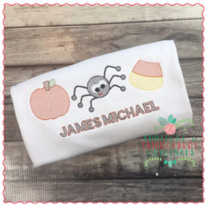 690 Pumpkin Spider Candy Corn Trio Sketch Embroidery Design