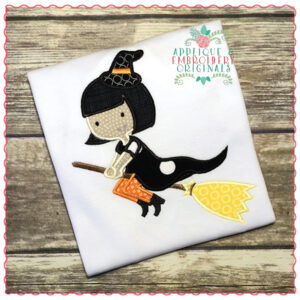703 Witch on Broom Applique Design