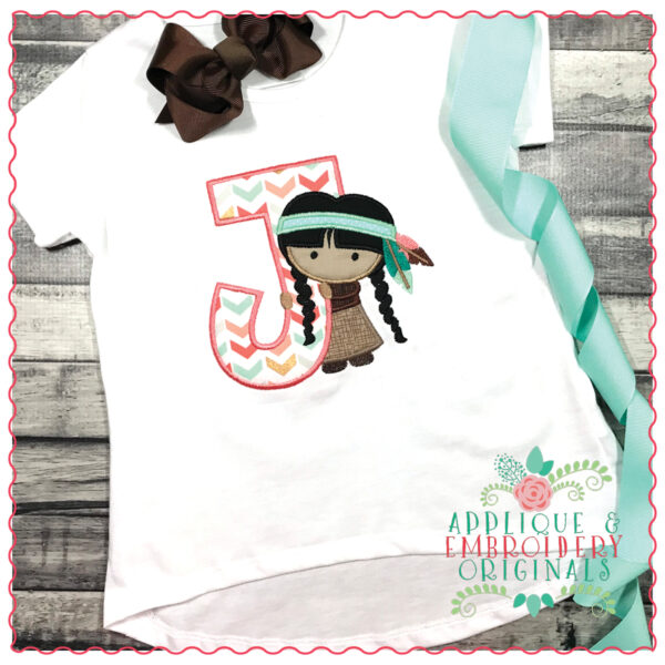 714 Native American Girl Alpha Font Applique Design - Image 8