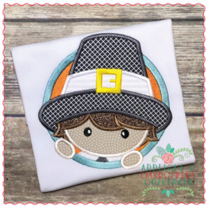 717 Pilgrim Quaker Boy Head Patch Applique Design