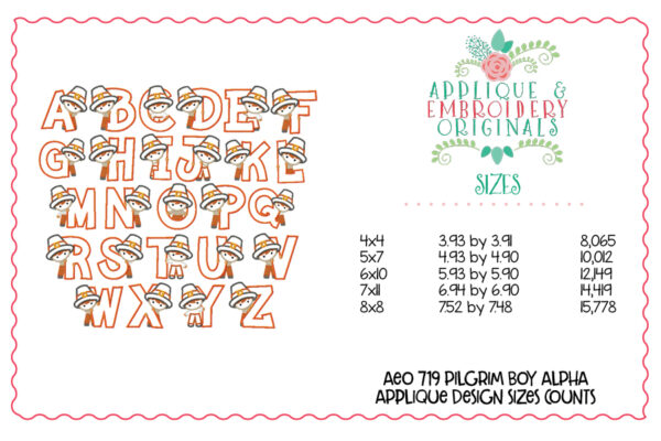 719 Pilgrim Quaker Boy Alpha Font Applique Design - Image 9