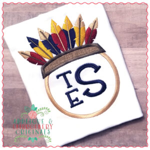 725 Native American Headdress Frame Monogram Circle Embroidery Design