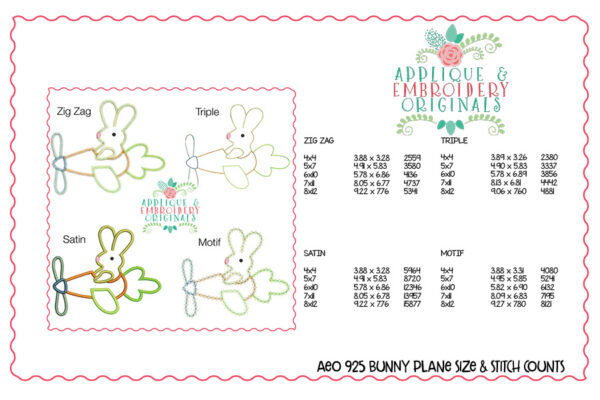 925 Bunny Plane All-In-One Applique Design - Image 3