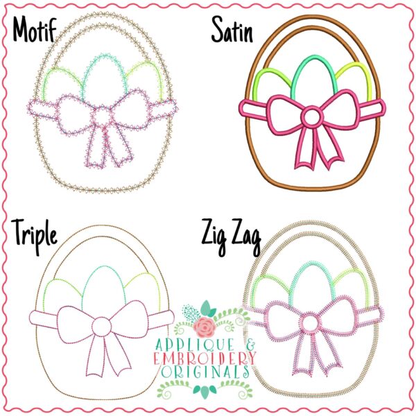 960 Easter Basket with Bow All-In-One Applique Design - Image 3